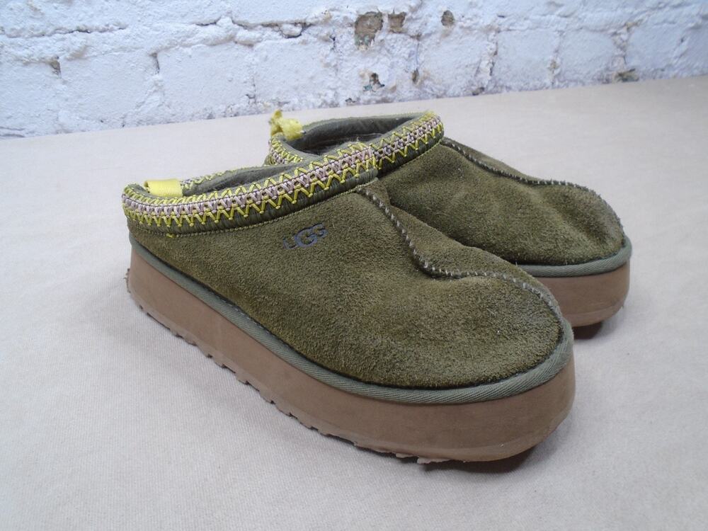 UGG Tazz Platform Slipper Olive Suede Mule 1122553 Women’s Size 8